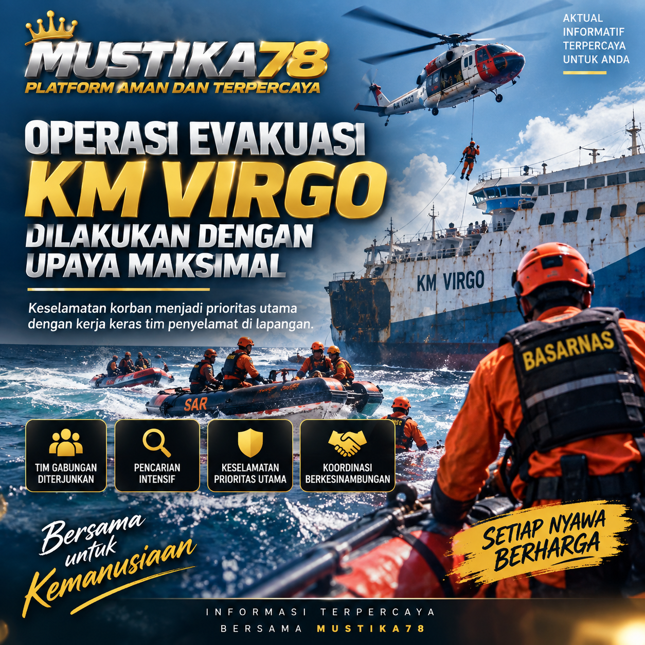 MUSTIKA78 >> Operasi Evakuasi KM Virgo Dilakukan dengan Upaya Maksimal